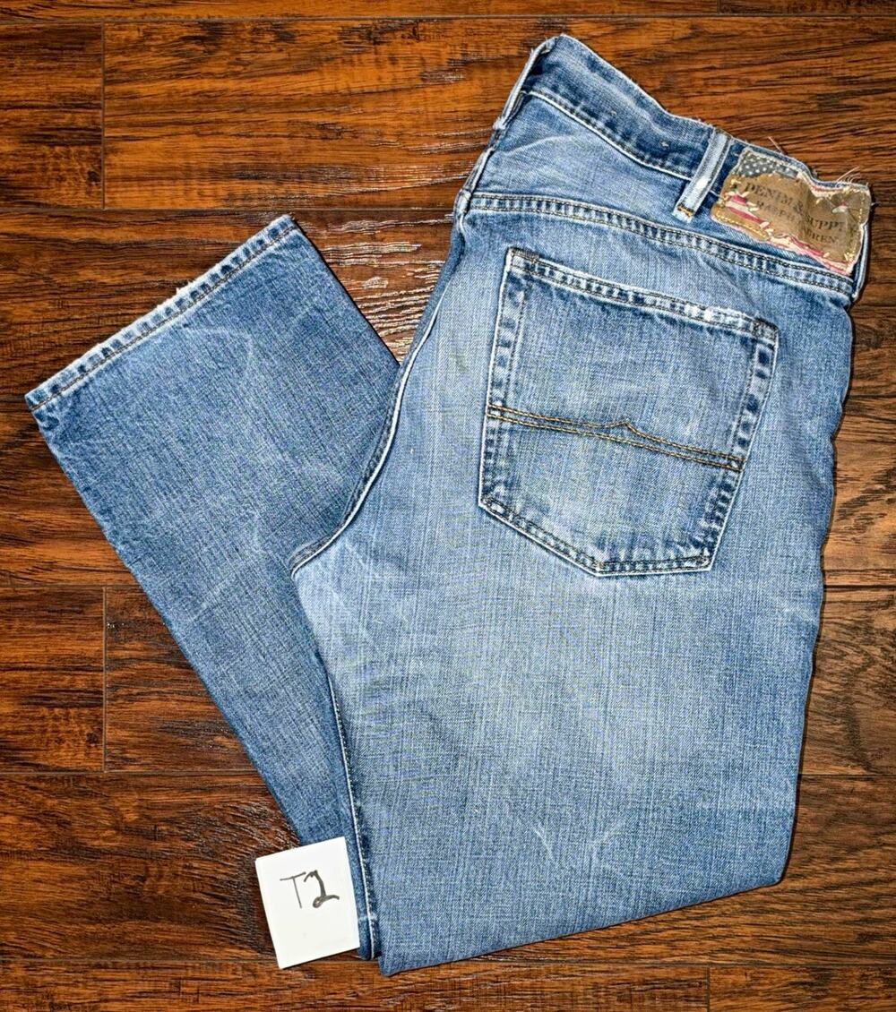 Denim & Supply Ralph Lauren Jeans 39x30 Straight Fit Distressed Blue Denim